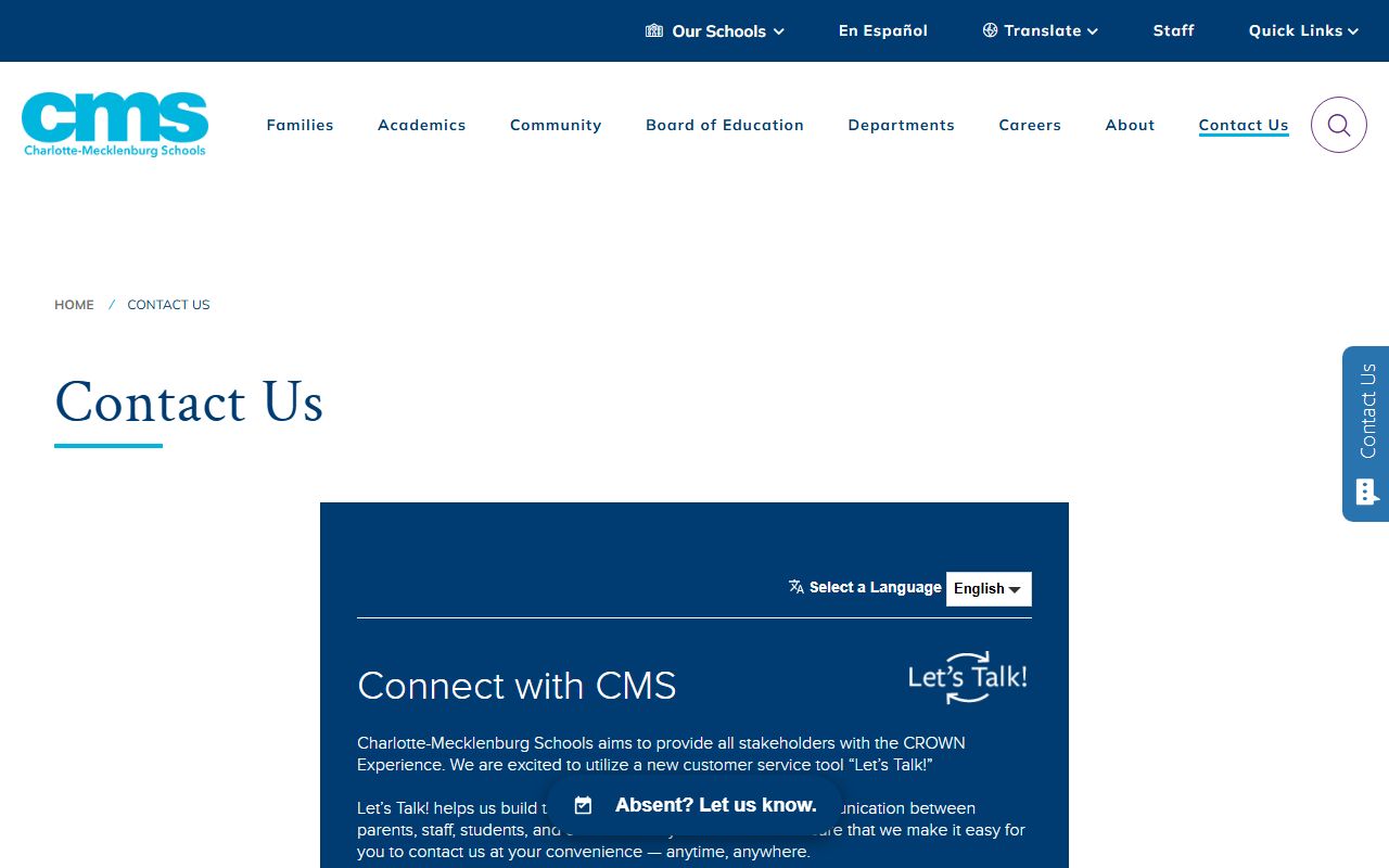 Mecklenburg County phone directory CMS district contact page