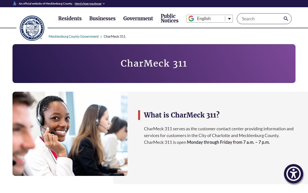 Mecklenburg County phone directory CharMeck 311 utility routing