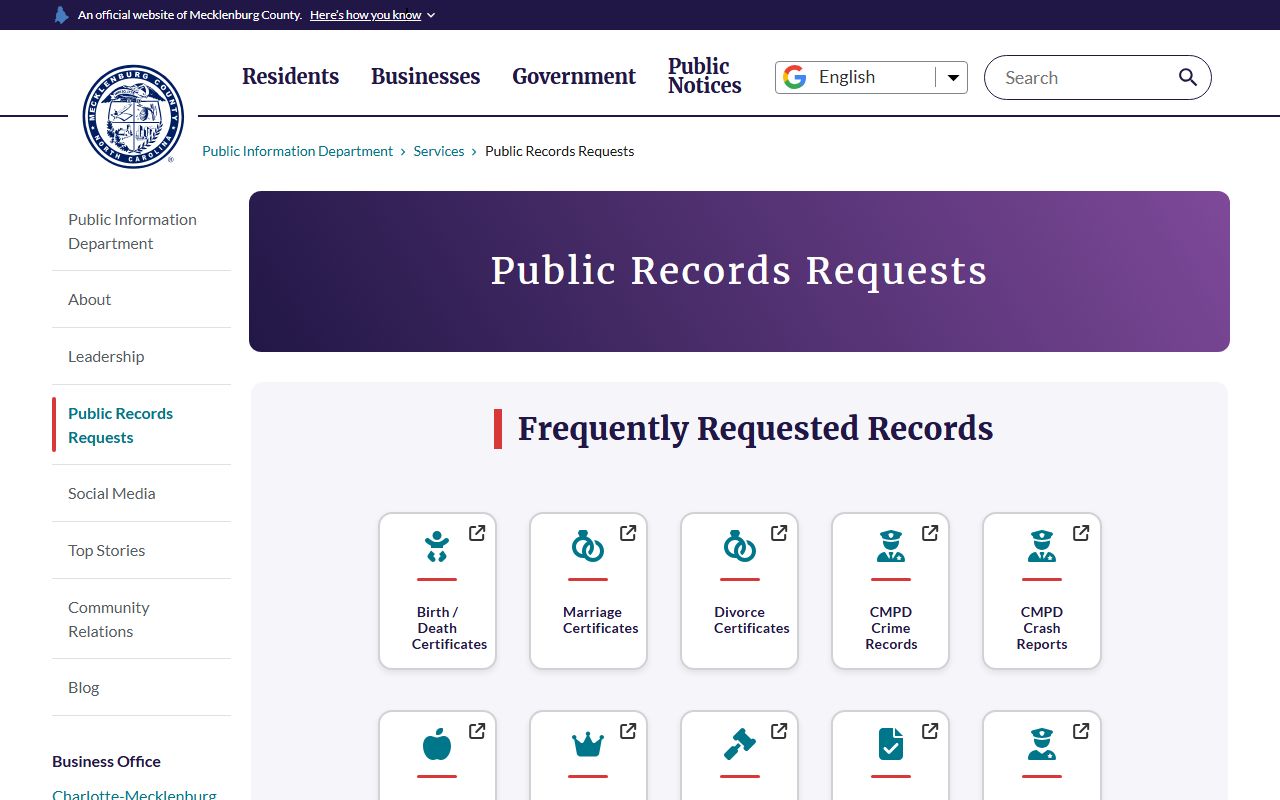 Mecklenburg County phone directory public records request hub