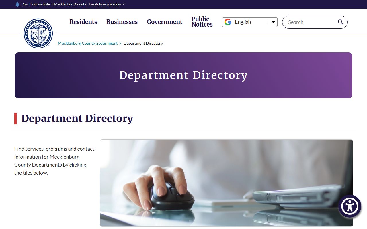 Mecklenburg County phone directory department directory tiles