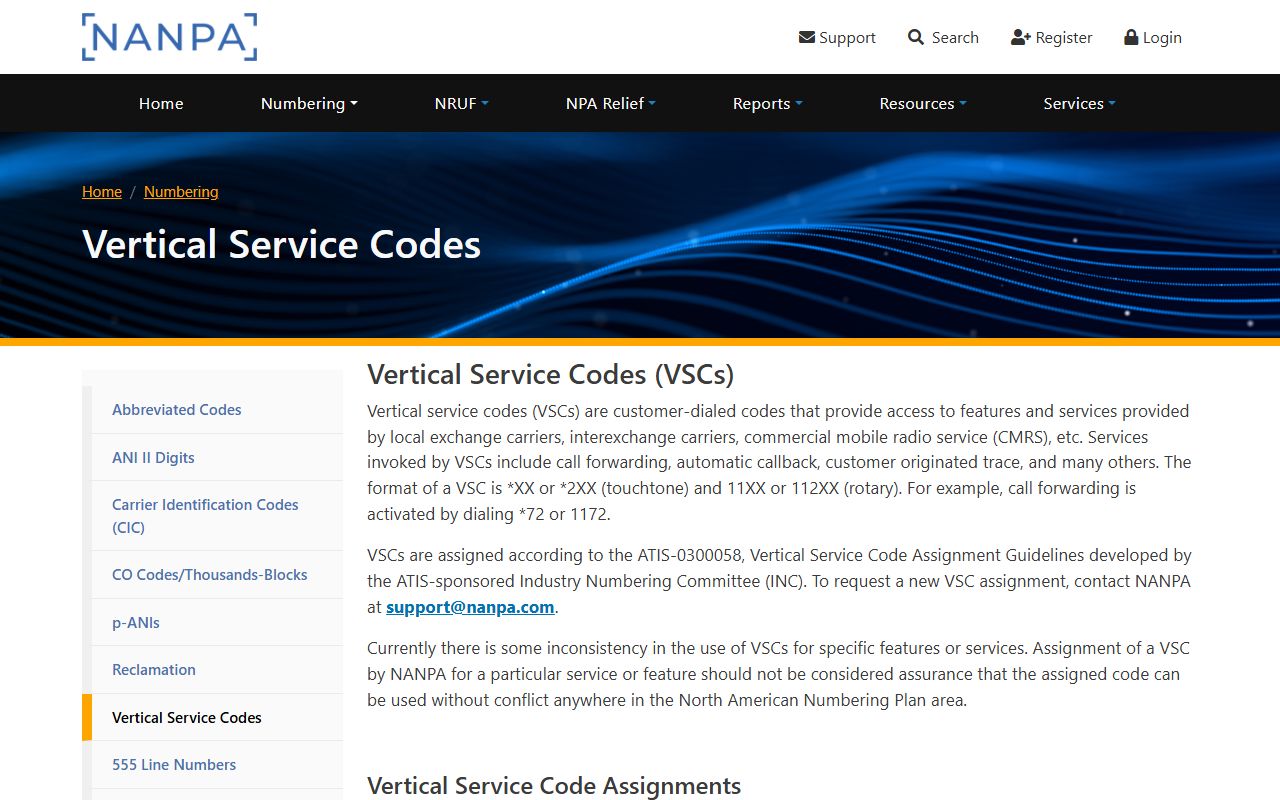 Mecklenburg County phone codes NANPA vertical service code table