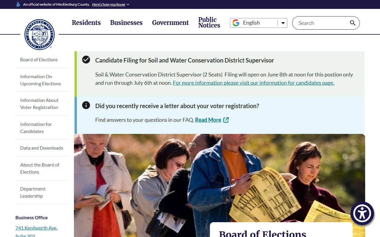 Mecklenburg County phone numbers Board of Elections contact block