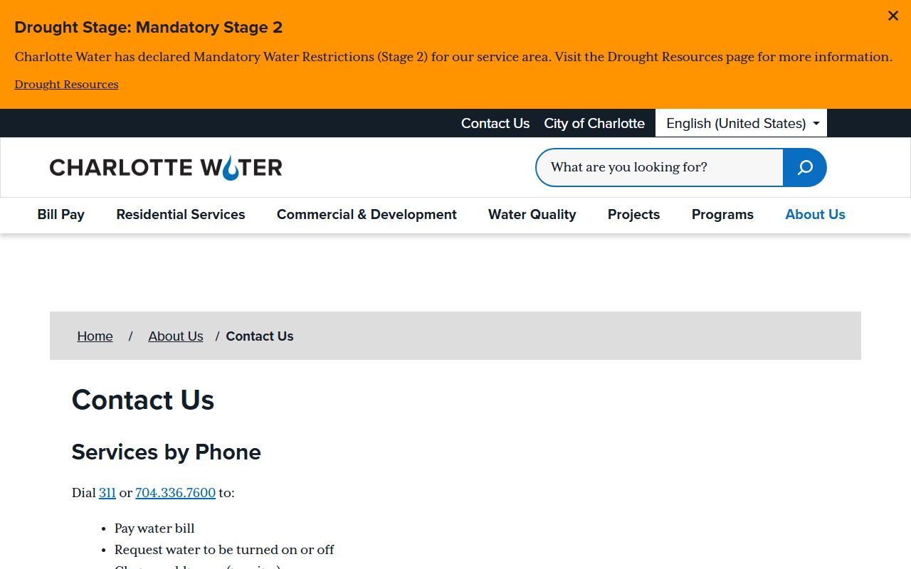 Mecklenburg County phone numbers Charlotte Water contact list