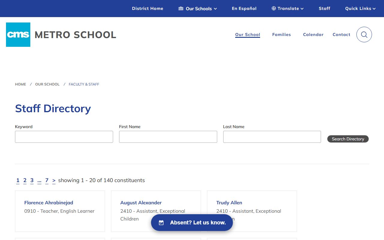 Mecklenburg County phone numbers CMS school staff directory
